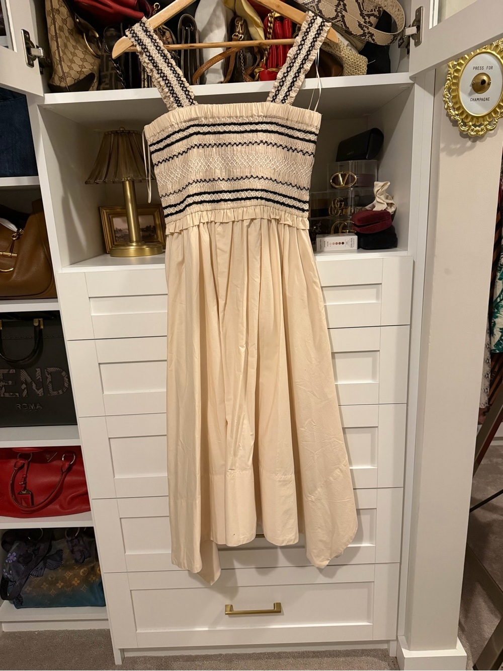 Rails Cream Smocked High-Low Midi Dress with Braided Straps - Picture 3 of 5